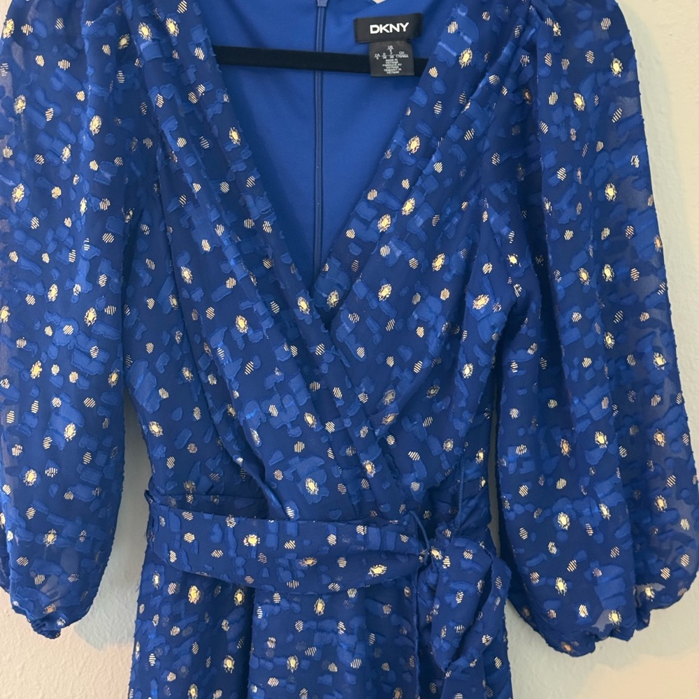 DKNY Women’s Royal Blue Dress with Gold Accents PTP 16” - Picture 3 of 12